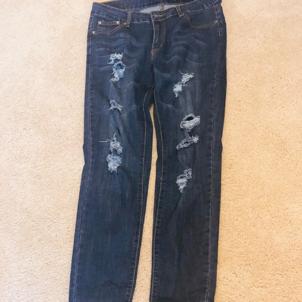 Navy Blue Ripped Skinny Jeans